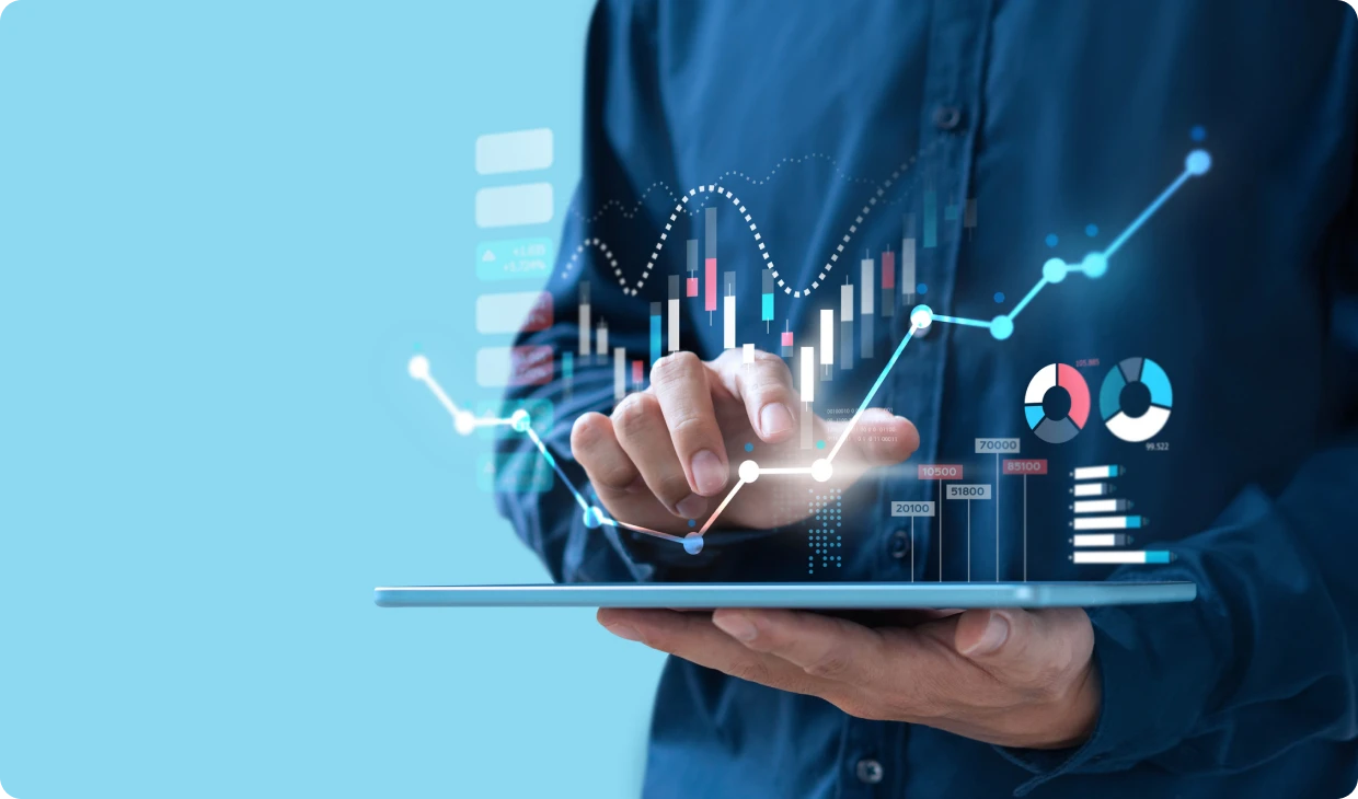 Person using tablet for data analysis visualization.